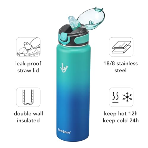 32 oz Insulated Stainless Steel Water Bottle with Carrying Strap - Leakproof & Keeps Drinks Hot or Cold