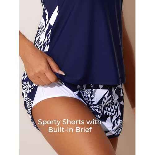 Summer Mae Blouson Tankini Swimsuits for Women 2025 Tummy Control Two Piece Bathing Suits with Sporty Pockets Swim Shorts