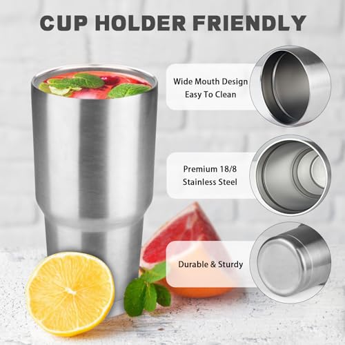 30 oz Stainless Steel Insulated Travel Mug with Lid & Straw - Silver