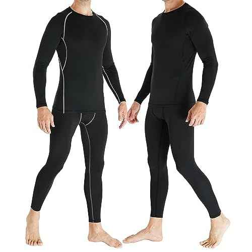 TELALEO 2 Set Mens Thermal Underwear Fleece Lined Long Johns 4 Pcs Base Layer Shirts Pant for Cold Winter Weather