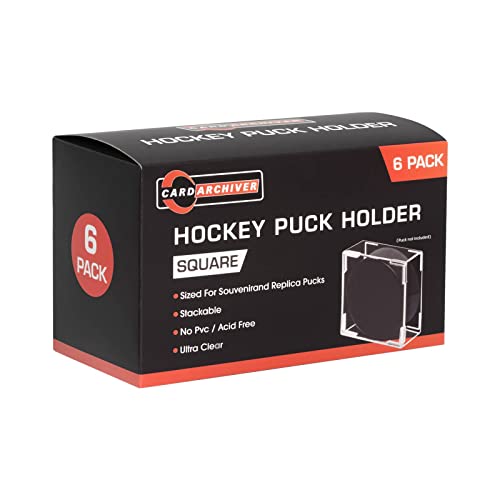 Cube Square Hockey Puck Display Cases - 6-Count Clear Box Set, 2-Piece Snap Design