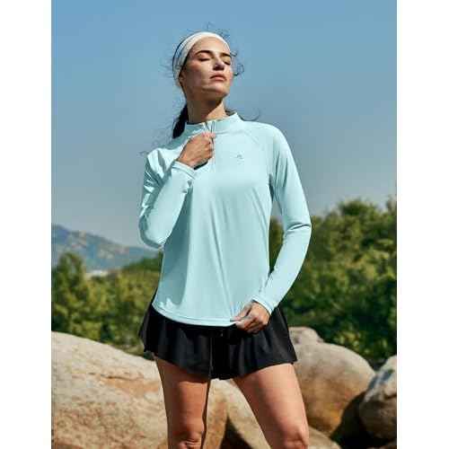 Heathyoga Womens Long Sleeve Workout Tops Golf Shirts for Woman UPF 50+ UV Sun Protection SPF Shirts Quarter Zip Pullover