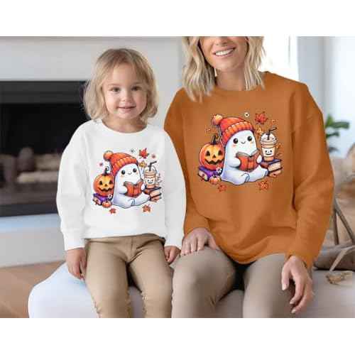 Mommy and Me Matching Outfits Halloween Sweatshirt Cute Ghost Pumpkin Sweater Spooky Season Baby Girl Fall Shirt