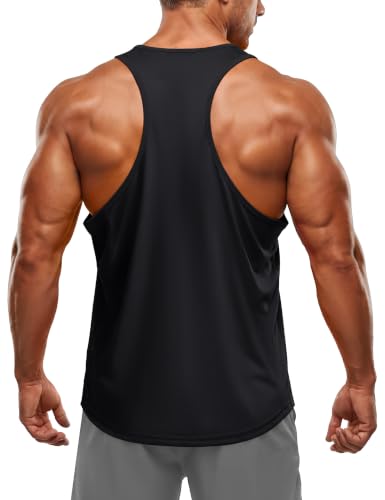 Men's Dry Fit Y Back Tank Top Workout Muscle Shirt - Black, X-Large