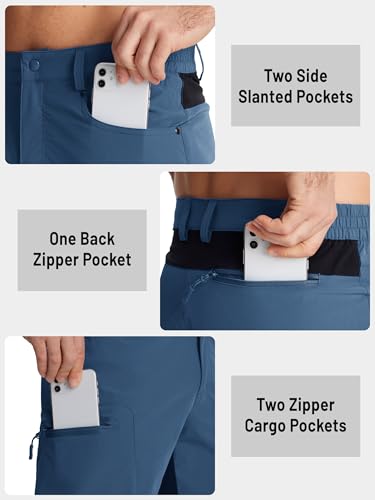 Men's Hiking Cargo Shorts 10 Inch with Zipper Pockets Quick Dry Casual Stretch for Summer - Blue Grey, Size 36
