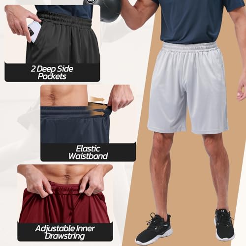 3 Pack Gym Basketball Mens Shorts - Quick Dry Black Workout Athletic Shorts with Pockets for Casual Running (S-6XL)