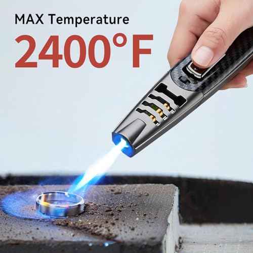 Torch Lighter, Butane Lighter, Adjustable Big Jet Flame Butane Torch, Windproof Refillable Gas Long Torch Lighter with Safety Lock for Candle Grill Camping BBQ Kitchen Soldering, Gas Not Included