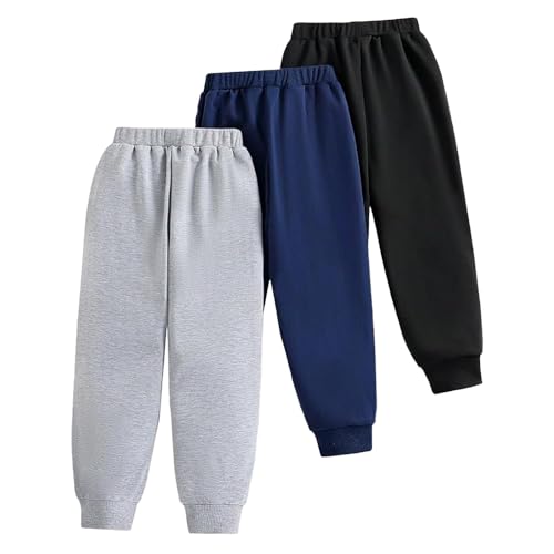 Toddler Boy Sweatpants 3 Pack - Dinosaur Print Jogger Pants - Black, Royal Blue, Gray - 10 Years Size