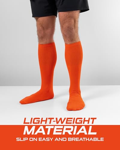 Lightweight Sports Socks for Baseball, Softball, Football & Soccer - Large Orange