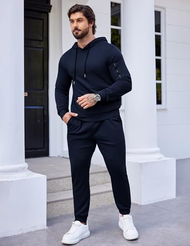 Men's Navy Blue Medium Tracksuit 2 Piece Hooded Athletic Jogging Set