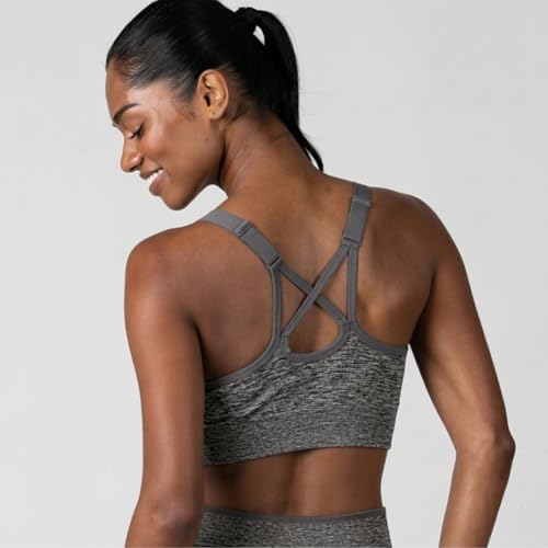 Large Seamless Sports Bra 3 Pack for Women - White Black Gray - Wirefree Athletic Bralette for Yoga and Training