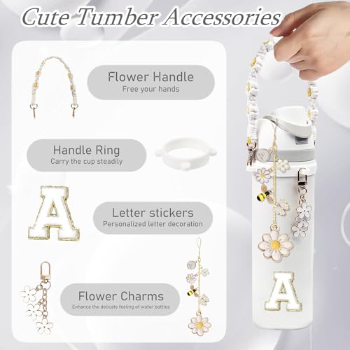 Water Bottle Charm Set for Owala Bottles Flowers Handle Strap Personalization