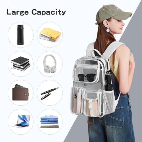 Heavy Duty Clear Backpack for Stadium Events 16in See Through Bookbag Grey