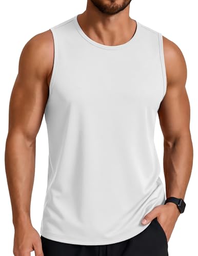 Men's Workout Tank Top Large White - Quick Dry Sleeveless Gym Shirt