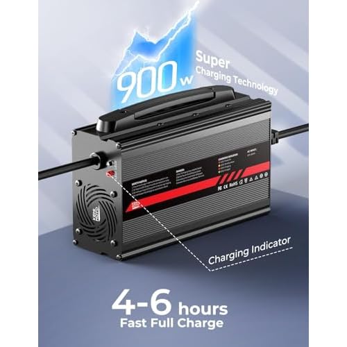KEMIMOTO 48V Golf Cart Charger for Club Car Precedent/DS 1995-2008, 15A Golf Cart Battery Charger, Overcharge Protection, Full in 4-6H, Trickle Charge, 16 ft, 3-pin Round Plug, for Lead Acid Battery