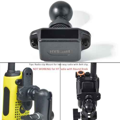 HYS Handheld Ham Radio&Mic with Belt Clip Single Side Radio Mount, CB Radio with Belt Clip Holder Mounting Kit with 1'' Ball Mount Adapter Compatible with RAM Mounts B Size Double Socket Arm
