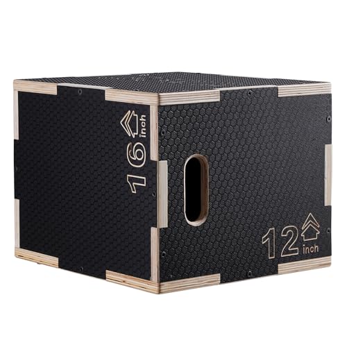 VEVOR 3 in 1 Plyometric Jump Box, Easy-to-Assemble Wood Plyo Box for Jumping Trainers, Home Gym Training and Conditioning, 16" x 14" x 12"