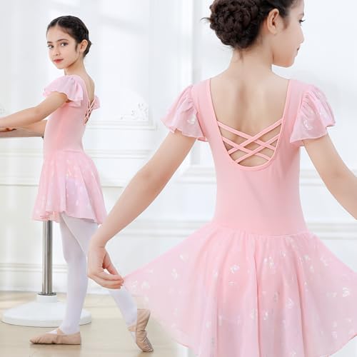 DIPUG Toddler Ballet Leotard with Butterfly Design - Pink Yarn Sleeve, 2-4T