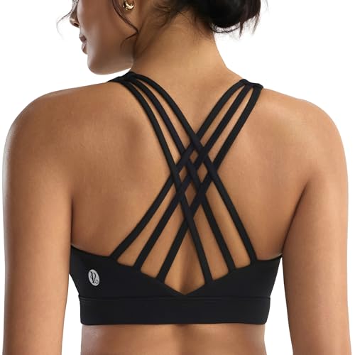 Running Girl Cross Back High Impact Sports Bras for Women Medium Black