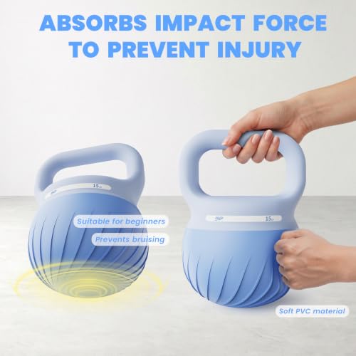 Sky Blue Soft Kettlebell 15 lbs - Wide-Grip, Anti-Slip Resistance Weights