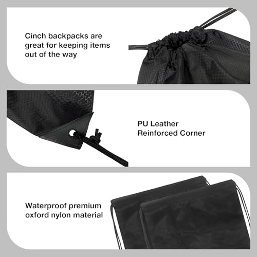 Black Drawstring Gym Backpack 2-Pack Large Sports Cinch Bag for Men Women