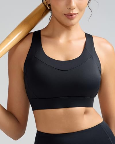 Running Girl Women’s High Support Sports Bra with Molded Cups & Strappy Design - Black, Medium