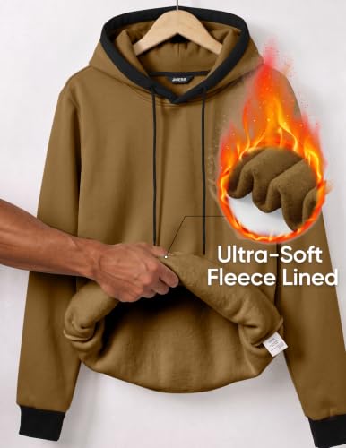 Men's Hoodies Sweatshirts Casual Fleece Pullover with Pocket - Large Brown
