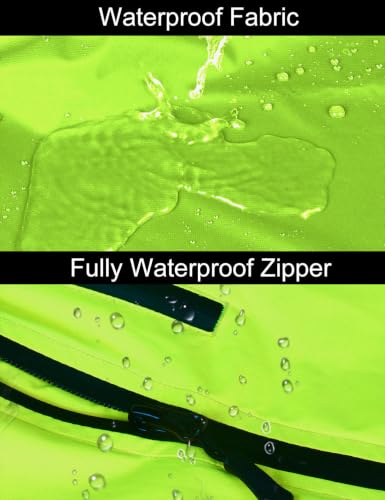 Men's Waterproof Rain Jacket - Reflective Packable Lightweight Outerwear - Fluorescent Yellow, Large
