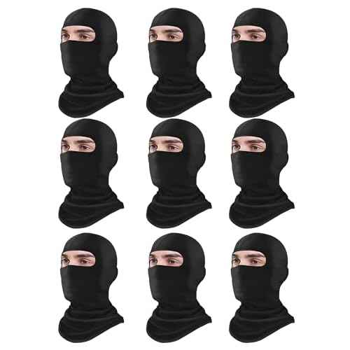 Xeoxarel 9 Pcs Ski Mask for Men Full Face Cover UV Sun Protection Balaclava
