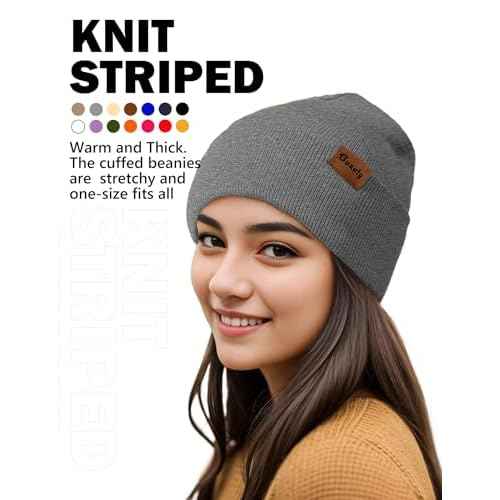 Beanie Hats for Men Women Knit Winter Hat, Warm Skull Stocking Cap, Striped Snow Hat Heated Cuffed Beanie