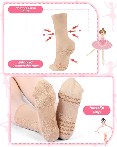 Jecery Ballet Dance Non-Slip Socks Medium Nude Pair - Comfortable & Flexible