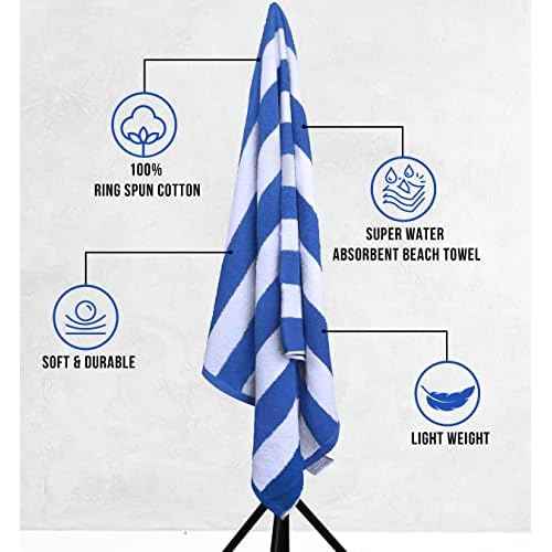 Utopia Towels 4 Pack Cabana Stripe Beach Towel, 30 by 60 Inches, Oversized 100% Ringspun Cotton Pool Towels, Highly Absorbent Bath Towels for Beach