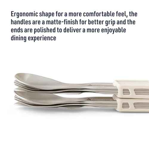 Sea to Summit Detour Stainless Steel Camp Cutlery Set, 2 Person (2 Knives, Forks, Spoons, w/Silicone Keeper)