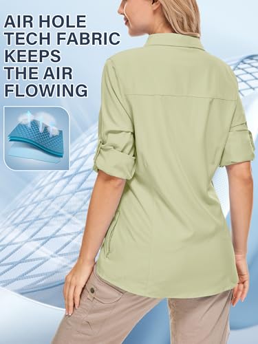 Women UPF 50+ Safari Sun Protection Shirt Khaki XX-Large Quick Dry Outdoor Hiking Travel