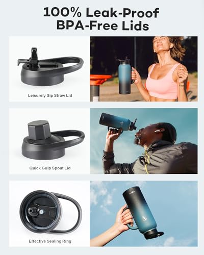 40 oz Insulated Stainless Steel Water Bottle with Handle - Leakproof & Double Wall