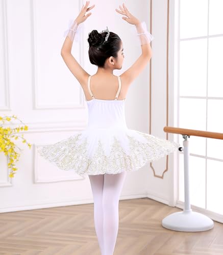 Girls White Camisole Skirted Ballet Leotard Tutu Dress - Size 8-9 Years