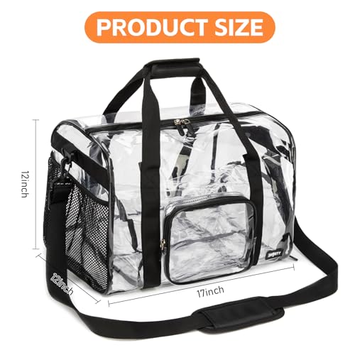 Black Clear Tote Bag for Stadium Events and Travel - Reinforced Straps 17x12x12 in