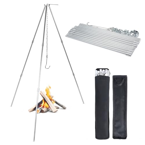 33-Inch Stainless Steel Camping Tripod for Cooking, Adjustable & Lightweight