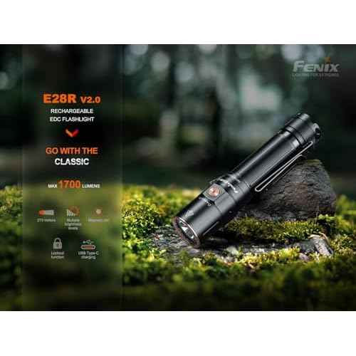 Fenix E28R V2.0 1700 Lumen LED EDC Flashlight USB-C Rechargeable with EdisonBright Accessory Box