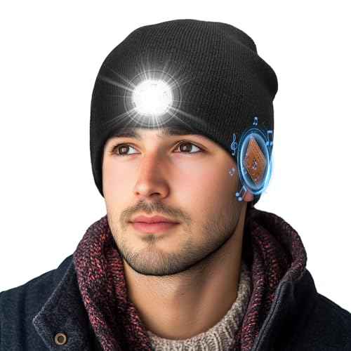 MUSIC Lighted Beanie (Bluetooth V5.4), built-in LED, Microphone and Speaker,Winter Christmas Gift for Family, Dad, Men and Father
