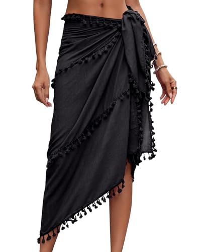 Eicolorte Black One Size Sarong Cover Up for Women Beach Bikini Swimsuit