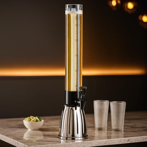 OGGI Beer Tower 88oz - Beverage Dispenser with Spigot & Ice Tube, Margarita Tower, Mimosa Tower, Perfect Drink Dispensers for Parties, Drink Tower, Holds 6 Pints of Beer ? Stainless