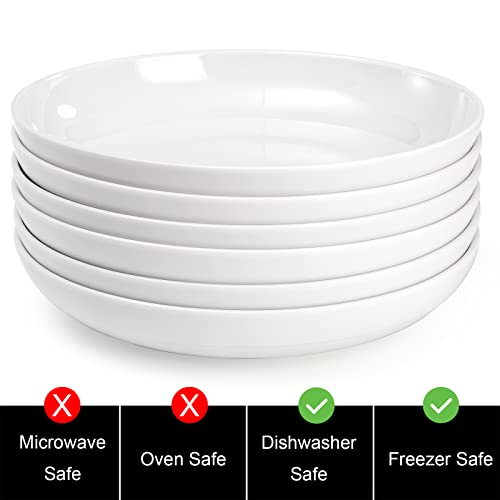 Fasmov Melamine Pasta Bowls 9 Inch, 30 Oz - Pack of 6, Dishwasher Safe White