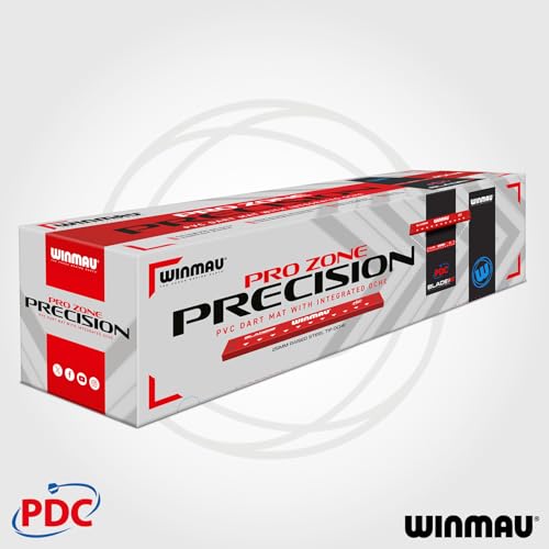 Winmau Pro Zone Precision PVC Darts Mat with Integrated Raised Darts Oche Line - Full Length - Sleek Black Design - Professional Dart Accessories