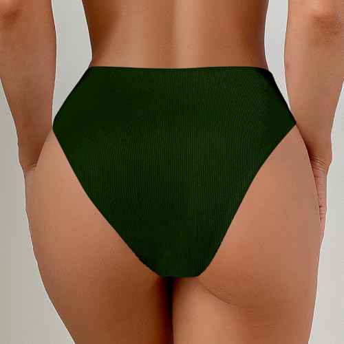 Leoparts Women's V Cut High Waisted Bikini Bottom Ribbed High Cut Cheeky Swimsuit Bathing Suit Bottoms