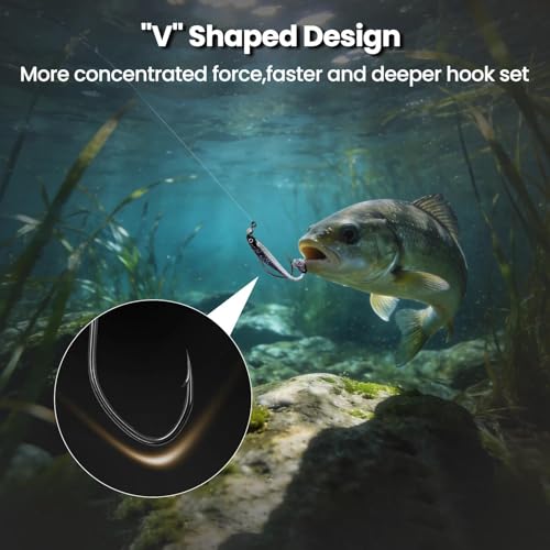 FishTrip 2/0 50pcs Long Shank Aberdeen Fishing Hooks - V Shaped Jig