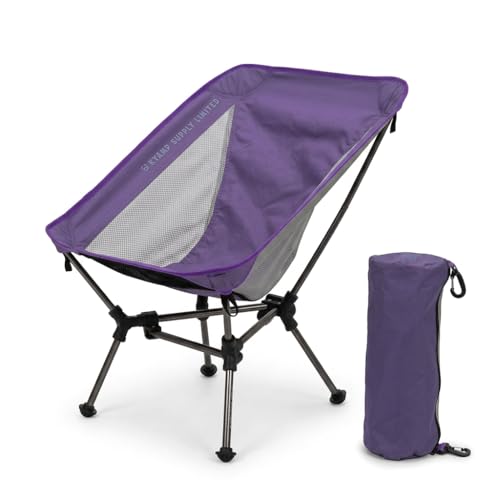 Purple Camping Chair Lightweight Low-Back Portable Seat for Hiking & Beach