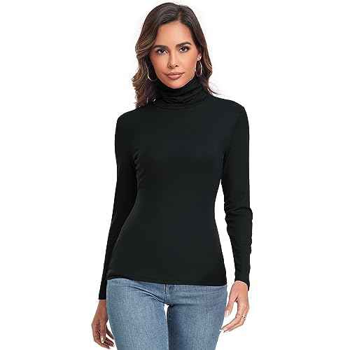 Women's Long Sleeve Casual Lightweight Turtleneck Top Slim Fit Thermal Active Layer Shirts