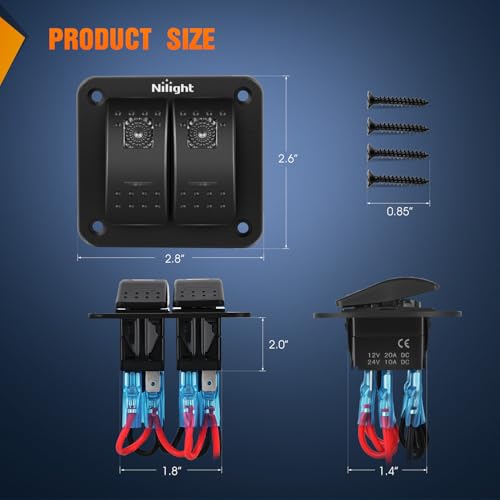 Nilight 2 Gang Rocker Switch Panel with Purple LED Light, Waterproof 5 Pin On/Off