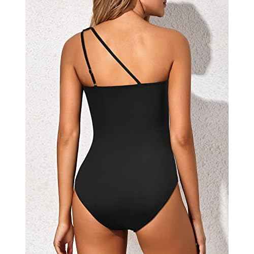 Holipick One Shoulder One Piece Swimsuit for Women Tummy Control Bathing Suits Modest Full Coverage Keyhole Swimwear